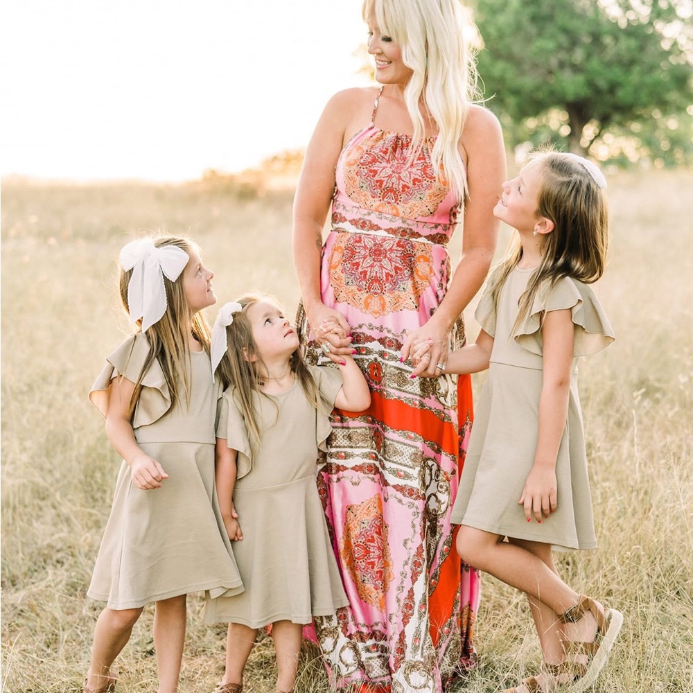Floral Maxi Dress and Kids' Tan Dresses